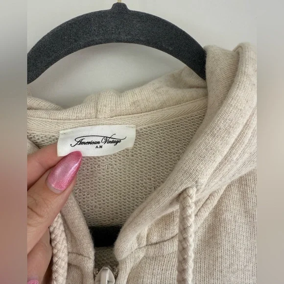 American Vintage Itonay Hoodie Cream Zip-Up Hoodie XS/S Cotton and Linen Jacket - Picture 5 of 13